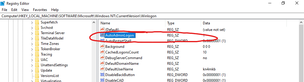 enable auto admin login on windows server 2022